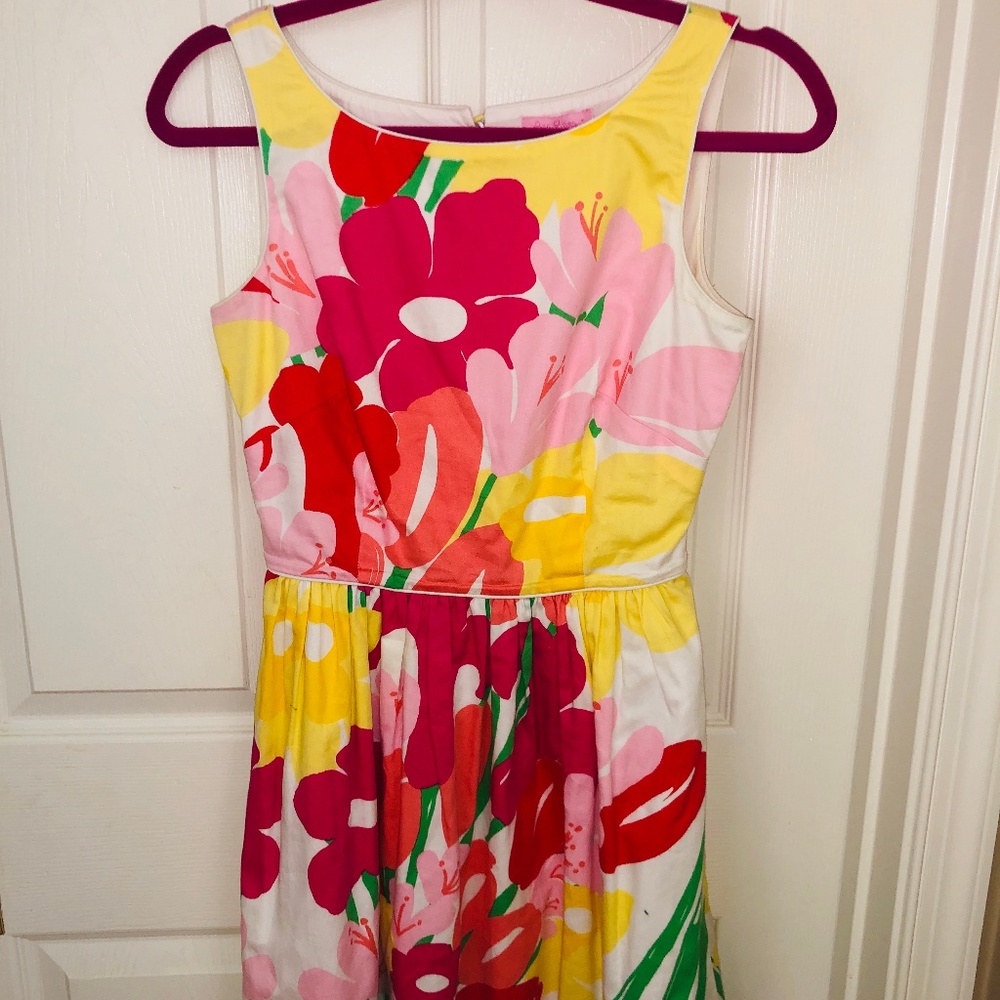 LILLY PULITZER Fit and Flare Dress Floral Easter SPRING EUC